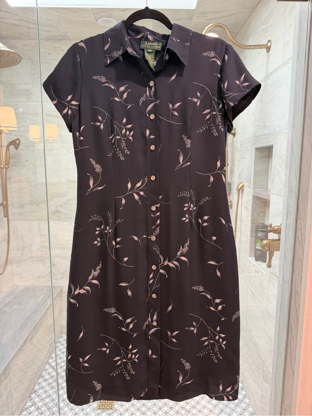 Vintage 1990s Lauren Ralph Lauren Womens Silk Dress Size 10 petite Blue Floral